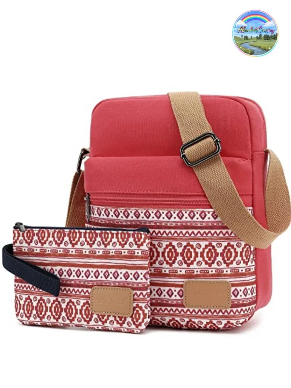 Girls Canvas Crossbody Messenger Bag Set 2-Piece with Pen Case